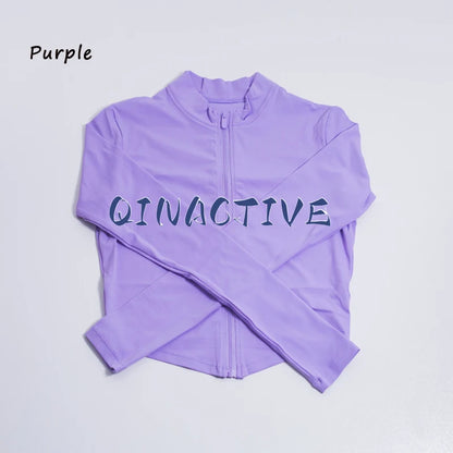 QINACTIVE Women's Fitness Jacket Quick Drying Tight Zipper Yoga Top Sports Long Sleeved Outerwear Running Yoga Coat