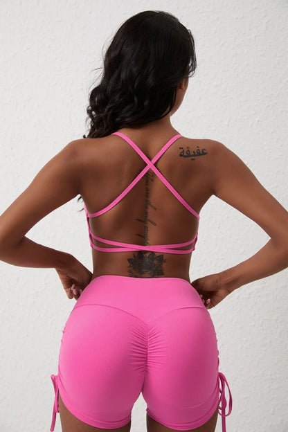 QINACTIVE Solid Low Impact Fitness Yoga Bra Crop Tank Top Women Sexy Back Cross Padded Sports Bra Workout Tops Plus Size