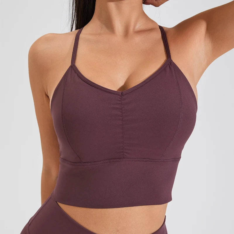 QINACTIVE New Women's pleated sports bra yoga bra shock-absorbing and beautiful back quick drying running fitness top