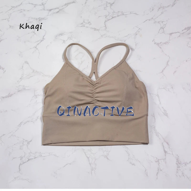 QINACTIVE New Women's pleated sports bra yoga bra shock-absorbing and beautiful back quick drying running fitness top