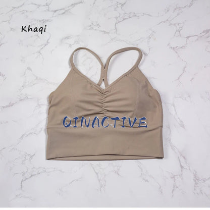 QINACTIVE New Women's pleated sports bra yoga bra shock-absorbing and beautiful back quick drying running fitness top