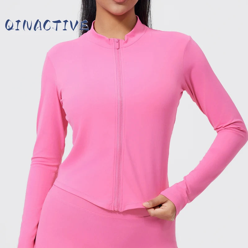 QINACTIVE Women's Fitness Jacket Quick Drying Tight Zipper Yoga Top Sports Long Sleeved Outerwear Running Yoga Coat