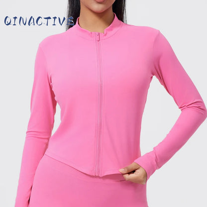 QINACTIVE Women's Fitness Jacket Quick Drying Tight Zipper Yoga Top Sports Long Sleeved Outerwear Running Yoga Coat