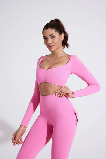 QINACTIVE Women Yoga Shirts Crop Top Long Sleeves Shirts for Women Yoga Sports Fitness Gym Clothes Workout Tops