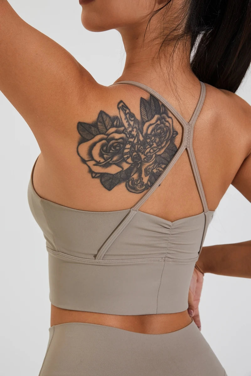 QINACTIVE New Women's pleated sports bra yoga bra shock-absorbing and beautiful back quick drying running fitness top