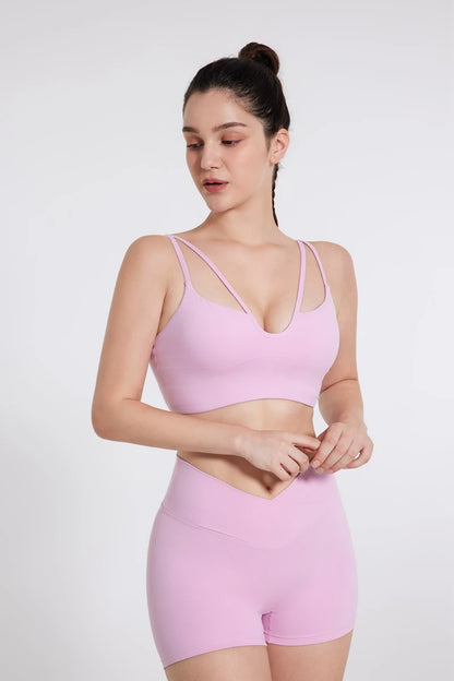 QINACTIVE Double Strap Yoga Tank Top with Chest Mat Women's Sports Underwear Thin Strap V-neck Fitness Bra Yoga Back Beauty
