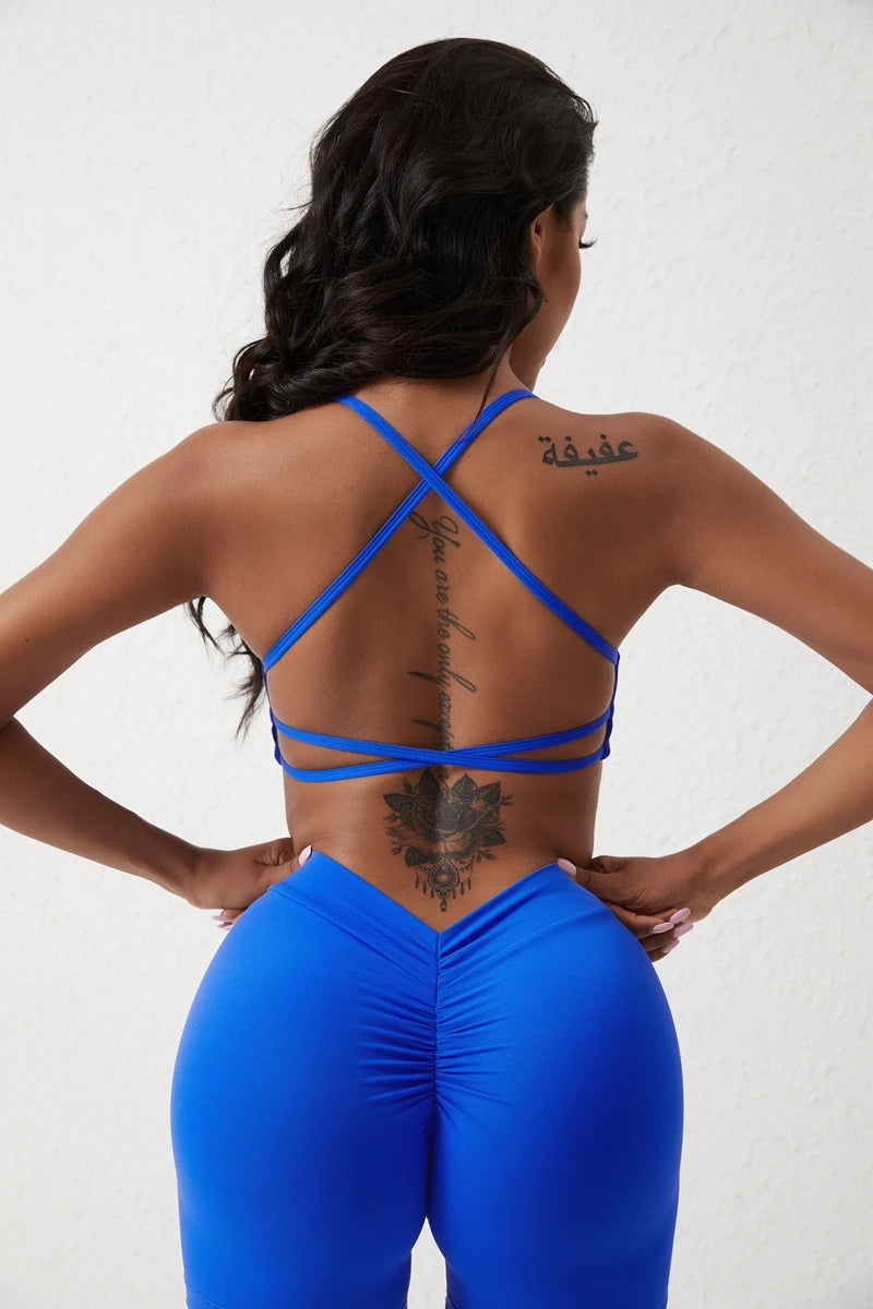 QINACTIVE Solid Low Impact Fitness Yoga Bra Crop Tank Top Women Sexy Back Cross Padded Sports Bra Workout Tops Plus Size