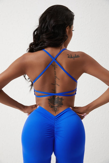 QINACTIVE Solid Low Impact Fitness Yoga Bra Crop Tank Top Women Sexy Back Cross Padded Sports Bra Workout Tops Plus Size