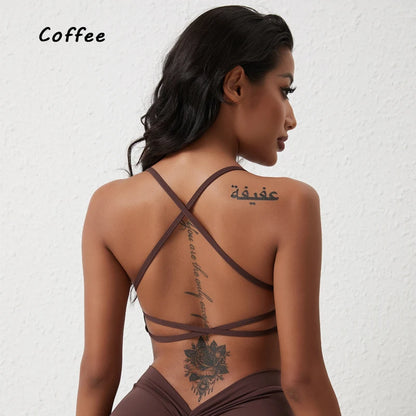 QINACTIVE Solid Low Impact Fitness Yoga Bra Crop Tank Top Women Sexy Back Cross Padded Sports Bra Workout Tops Plus Size