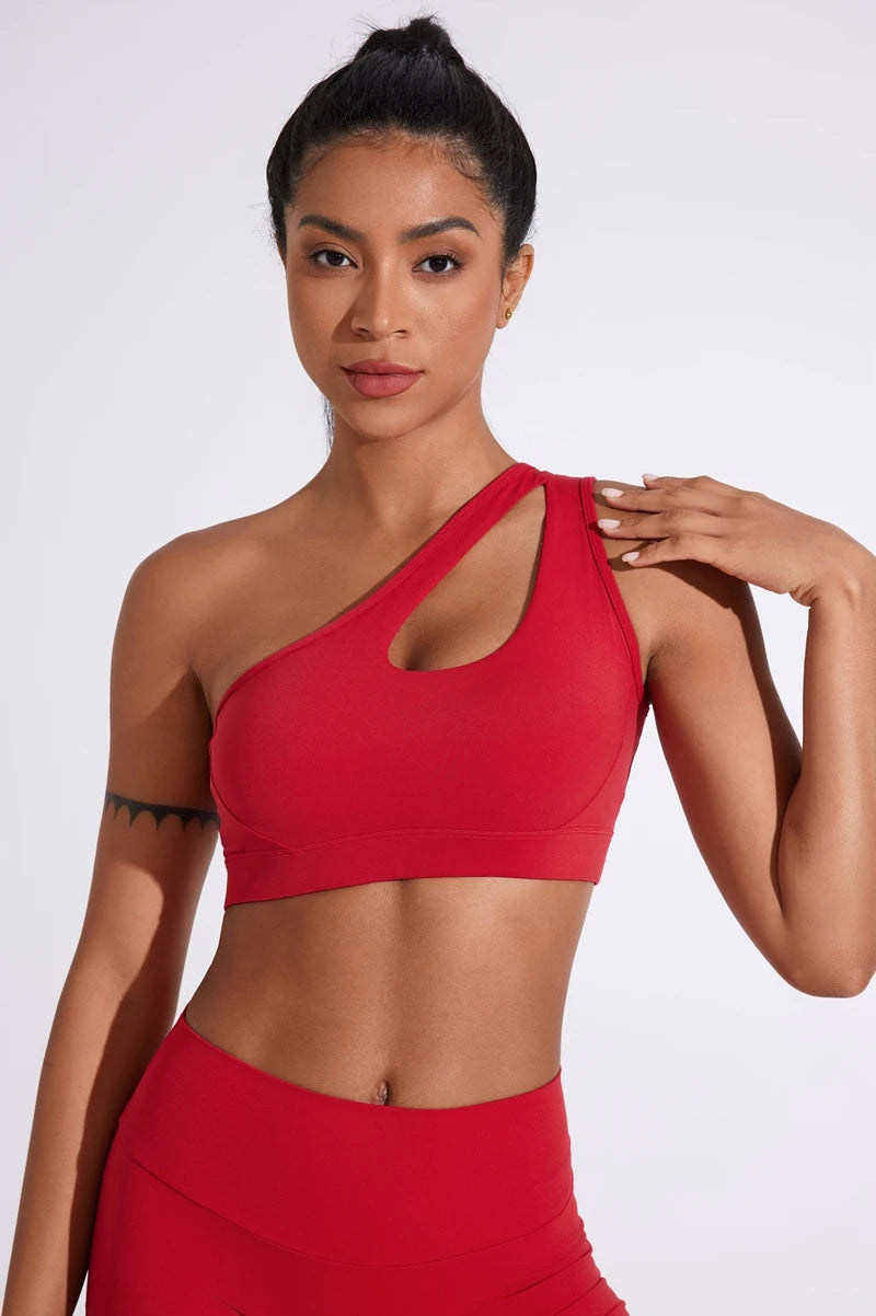 QINACTIVE Women's Sexy One Shoulder Sports Bras Yoga Top Vest Quick-drying Yoga Gym Running Fitness Underwear