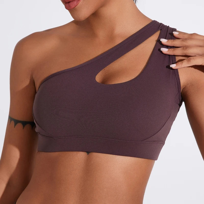 QINACTIVE Women's Sexy One Shoulder Sports Bras Yoga Top Vest Quick-drying Yoga Gym Running Fitness Underwear