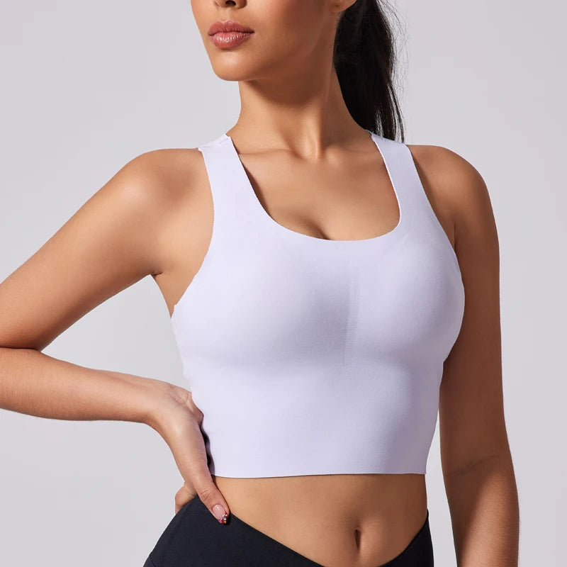 Women's Sports Vest Wide Shoulder Straps Yoga Bra Fixed Chest Cushion Shock-Absorbing Comfort Beautiful Back Fitness