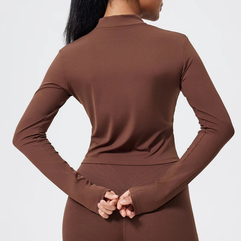QINACTIVE Women's Fitness Jacket Quick Drying Tight Zipper Yoga Top Sports Long Sleeved Outerwear Running Yoga Coat