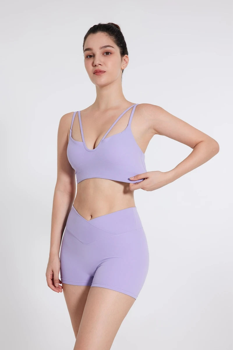QINACTIVE Double Strap Yoga Tank Top with Chest Mat Women's Sports Underwear Thin Strap V-neck Fitness Bra Yoga Back Beauty