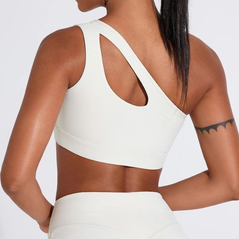 QINACTIVE Women's Sexy One Shoulder Sports Bras Yoga Top Vest Quick-drying Yoga Gym Running Fitness Underwear