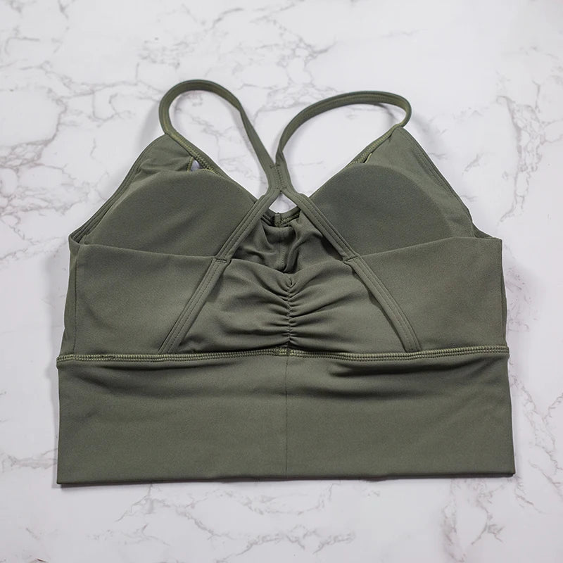 QINACTIVE New Women's pleated sports bra yoga bra shock-absorbing and beautiful back quick drying running fitness top