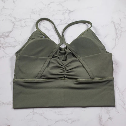 QINACTIVE New Women's pleated sports bra yoga bra shock-absorbing and beautiful back quick drying running fitness top