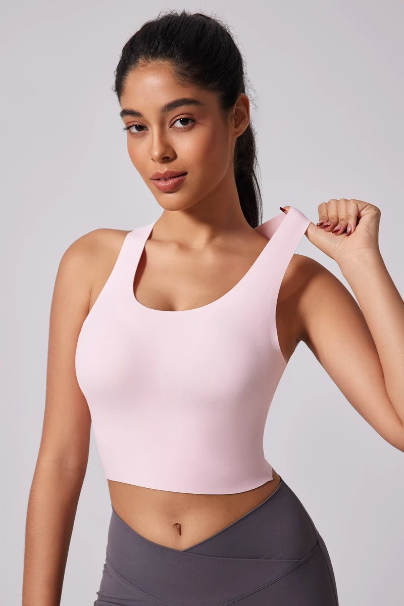 Women's Sports Vest Wide Shoulder Straps Yoga Bra Fixed Chest Cushion Shock-Absorbing Comfort Beautiful Back Fitness