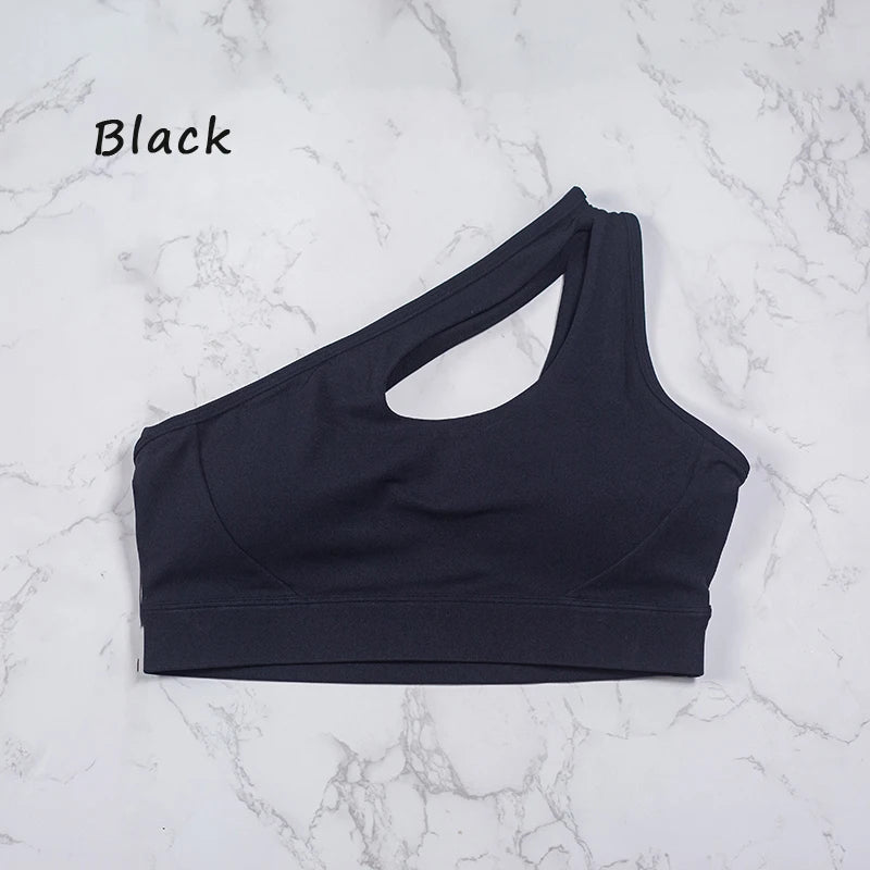 QINACTIVE Women's Sexy One Shoulder Sports Bras Yoga Top Vest Quick-drying Yoga Gym Running Fitness Underwear