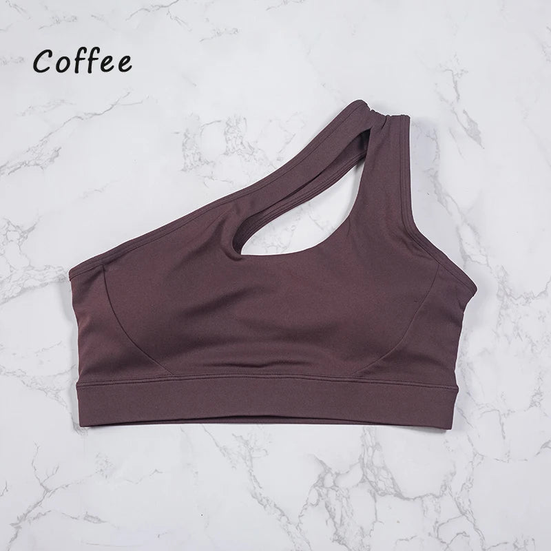 QINACTIVE Women's Sexy One Shoulder Sports Bras Yoga Top Vest Quick-drying Yoga Gym Running Fitness Underwear