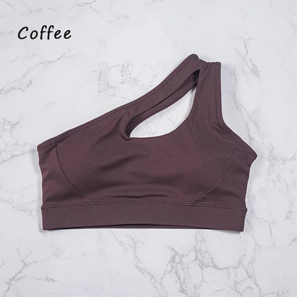 QINACTIVE Women's Sexy One Shoulder Sports Bras Yoga Top Vest Quick-drying Yoga Gym Running Fitness Underwear