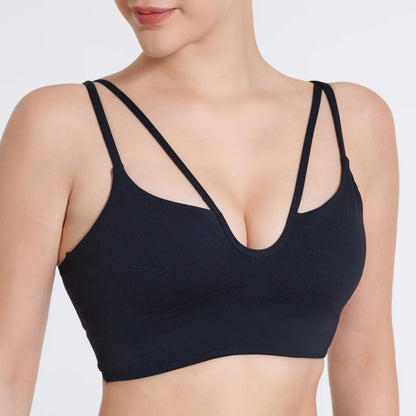 QINACTIVE Double Strap Yoga Tank Top with Chest Mat Women's Sports Underwear Thin Strap V-neck Fitness Bra Yoga Back Beauty