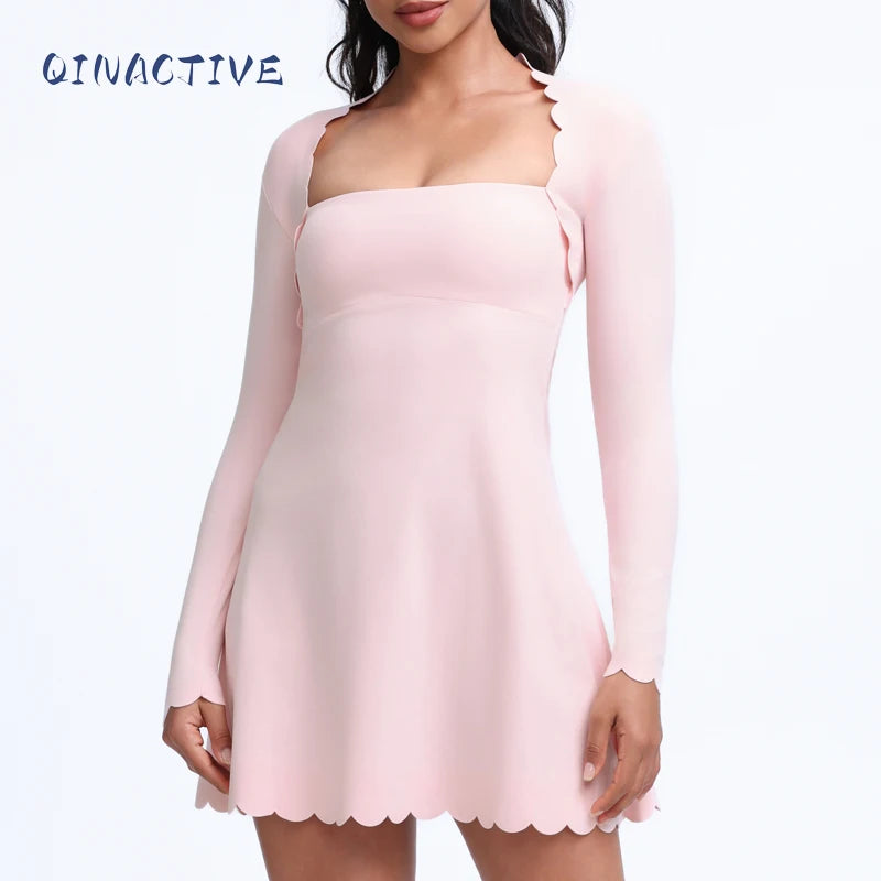 QINACTIVE Women's Shell Lace Long Sleeved Wavy Lace Golf Tennis Skirt Breathable Quick Drying Yoga One-Piece Jumpsuit