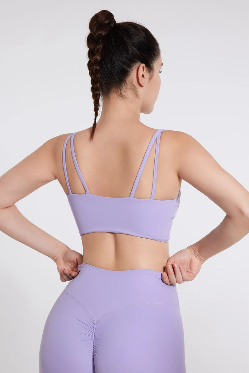 QINACTIVE Double Strap Yoga Tank Top with Chest Mat Women's Sports Underwear Thin Strap V-neck Fitness Bra Yoga Back Beauty