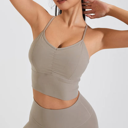 QINACTIVE New Women's pleated sports bra yoga bra shock-absorbing and beautiful back quick drying running fitness top