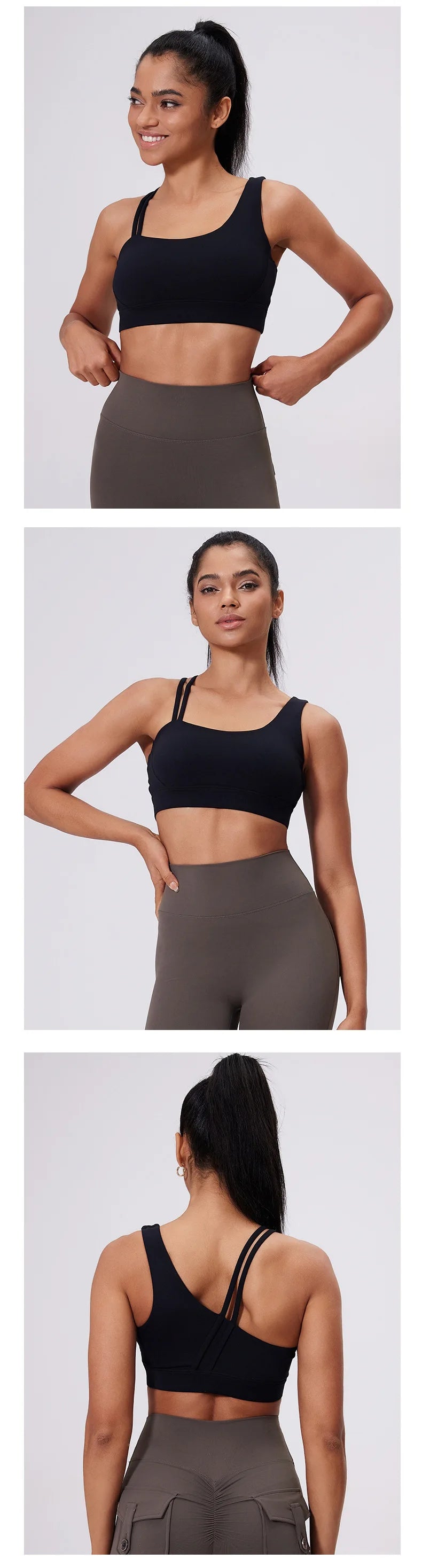 QINACTIVE Women's Sports Bra with Asymmetrical Shoulder Straps Yoga Top Removable Pads Beautiful Back Fitness Outfit Yoga Bra
