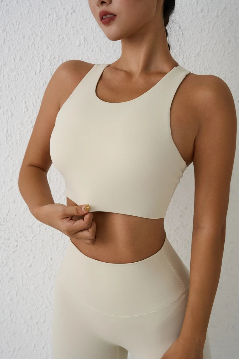 QINACTIVE  Sexy Backless Women Crop Top Fitness Solid Sports Bra Gym Shockproof Workout Yoga Tank Tops