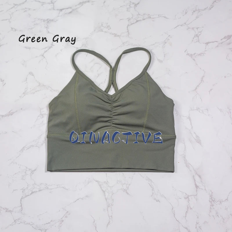 QINACTIVE New Women's pleated sports bra yoga bra shock-absorbing and beautiful back quick drying running fitness top