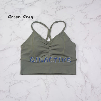 QINACTIVE New Women's pleated sports bra yoga bra shock-absorbing and beautiful back quick drying running fitness top