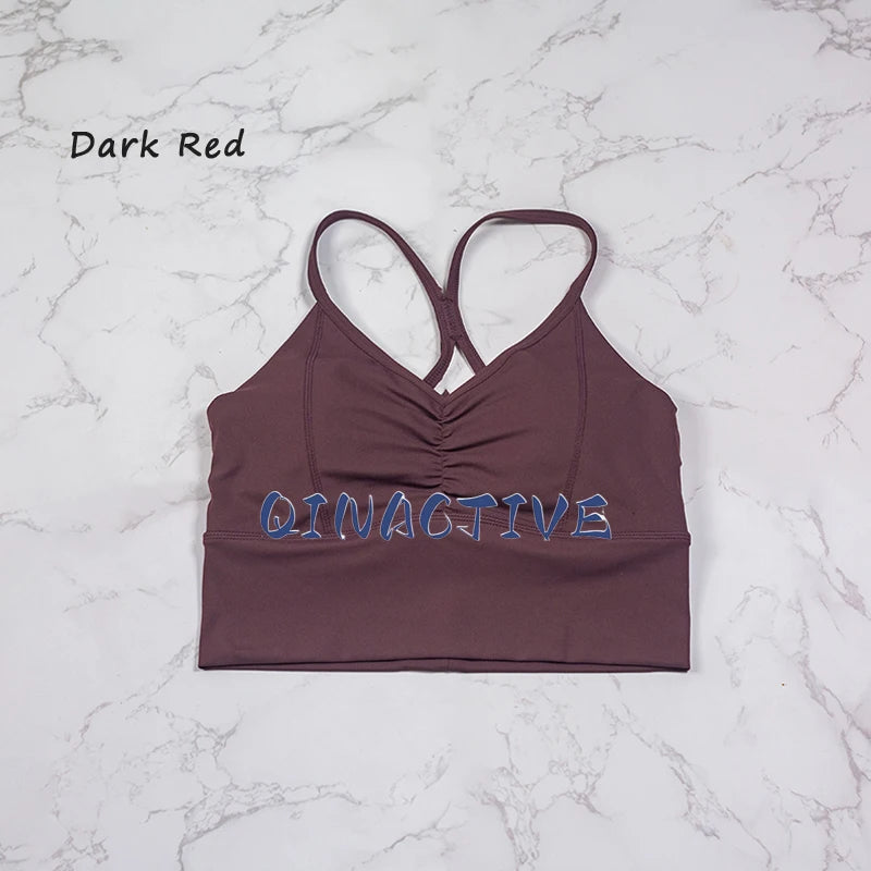 QINACTIVE New Women's pleated sports bra yoga bra shock-absorbing and beautiful back quick drying running fitness top