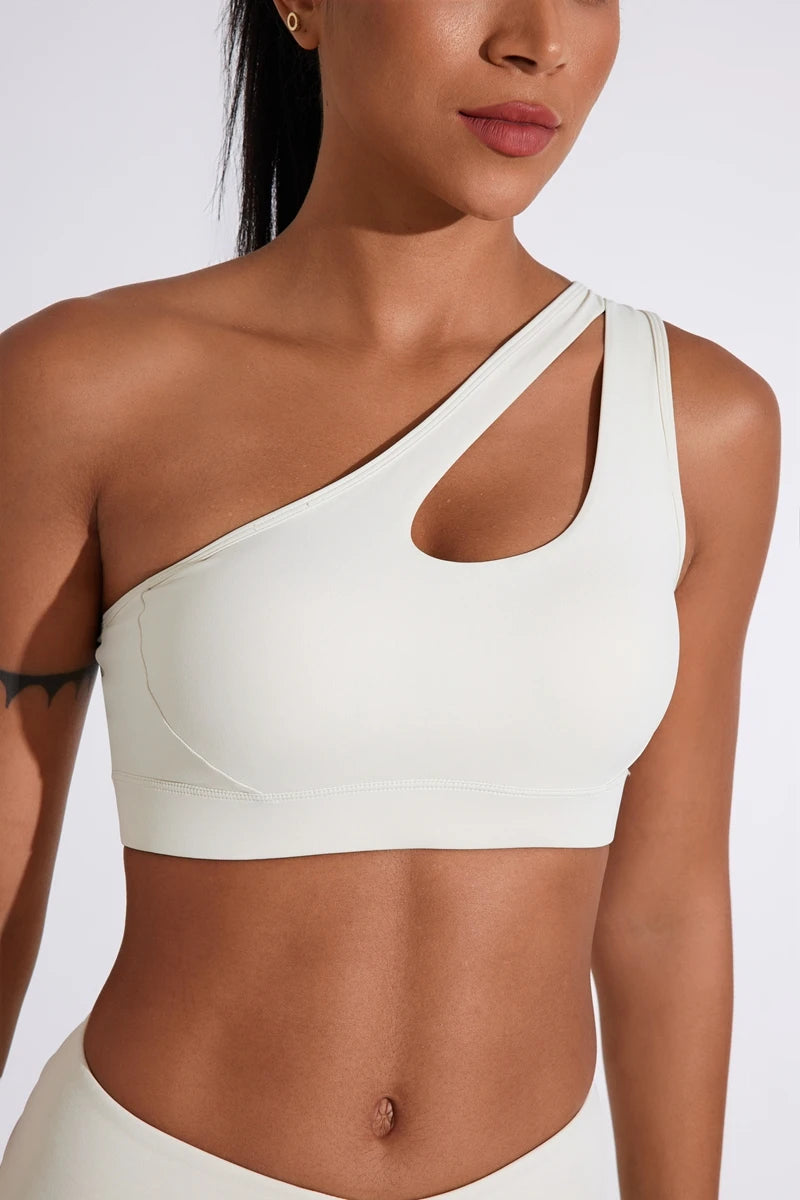 QINACTIVE Women's Sexy One Shoulder Sports Bras Yoga Top Vest Quick-drying Yoga Gym Running Fitness Underwear