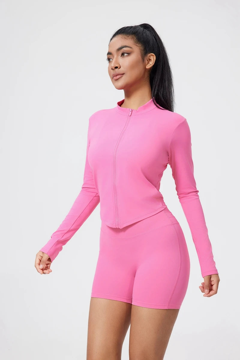 QINACTIVE Women's Fitness Jacket Quick Drying Tight Zipper Yoga Top Sports Long Sleeved Outerwear Running Yoga Coat