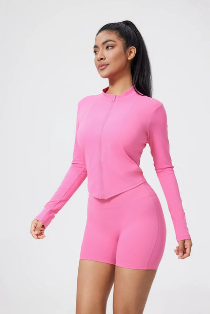 QINACTIVE Women's Fitness Jacket Quick Drying Tight Zipper Yoga Top Sports Long Sleeved Outerwear Running Yoga Coat