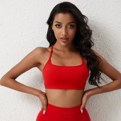 QINACTIVE Solid Low Impact Fitness Yoga Bra Crop Tank Top Women Sexy Back Cross Padded Sports Bra Workout Tops Plus Size