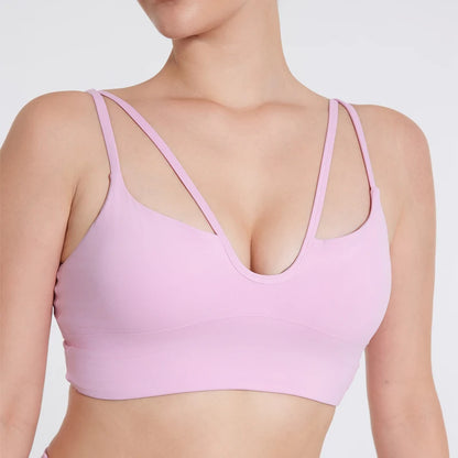 QINACTIVE Double Strap Yoga Tank Top with Chest Mat Women's Sports Underwear Thin Strap V-neck Fitness Bra Yoga Back Beauty