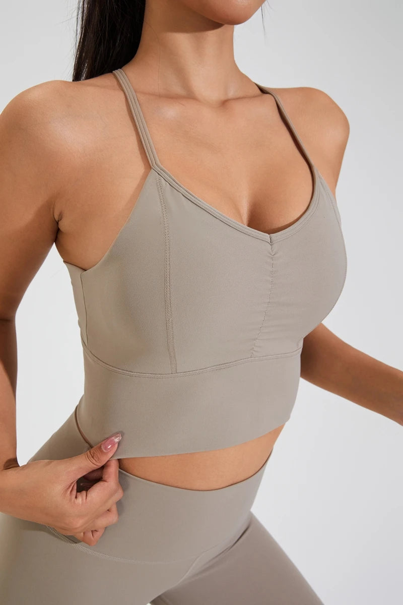 QINACTIVE New Women's pleated sports bra yoga bra shock-absorbing and beautiful back quick drying running fitness top