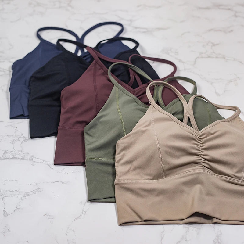 QINACTIVE New Women's pleated sports bra yoga bra shock-absorbing and beautiful back quick drying running fitness top
