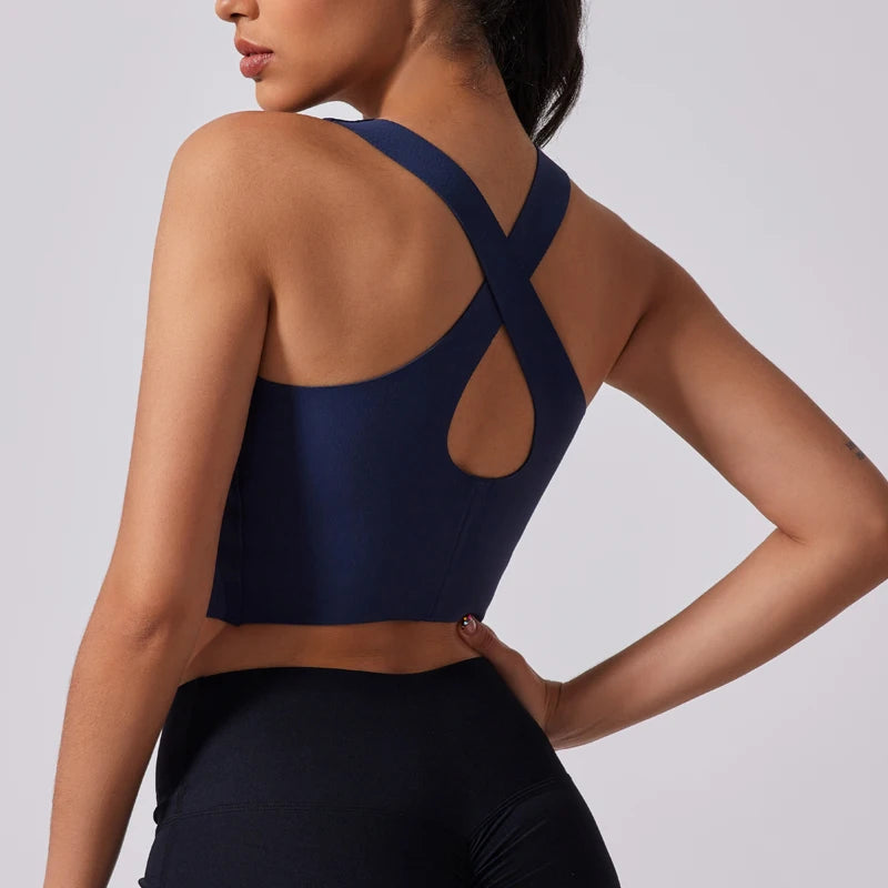 Women's Sports Vest Wide Shoulder Straps Yoga Bra Fixed Chest Cushion Shock-Absorbing Comfort Beautiful Back Fitness