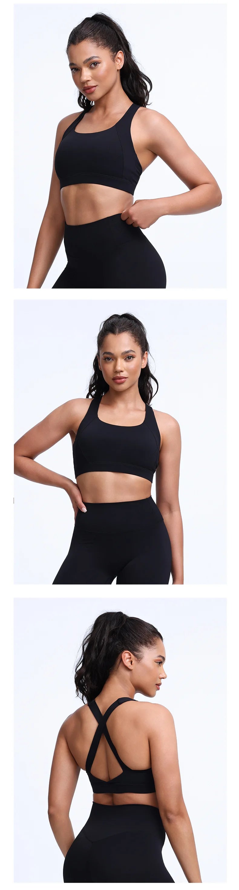 QINACTIVE Wide shoulder strap cross back sports bra, tight yoga vest, shock-absorbing Pilates running outdoor bra