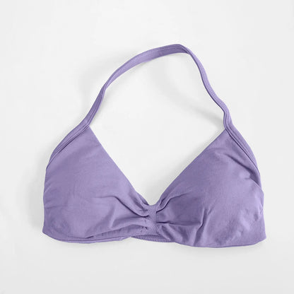 NCLAGEN Strappy Bra Gym Top Women High Support Thin Strap Seamless Halter Sports Bras Scrunch Workout Yoga Underwear With Pads