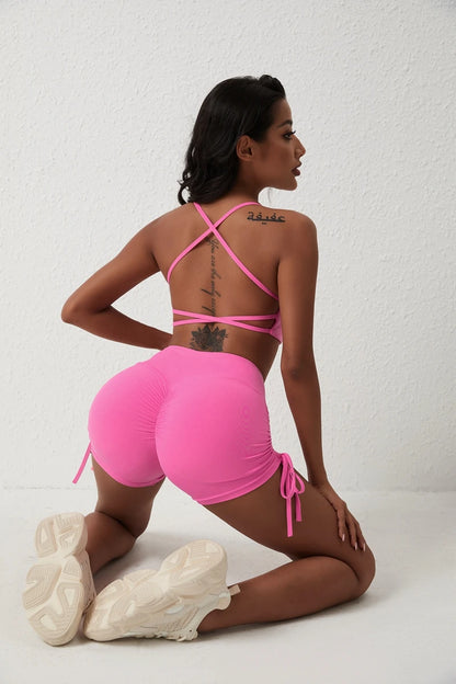 QINACTIVE Solid Low Impact Fitness Yoga Bra Crop Tank Top Women Sexy Back Cross Padded Sports Bra Workout Tops Plus Size