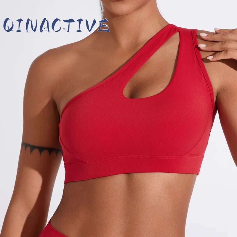 QINACTIVE Women's Sexy One Shoulder Sports Bras Yoga Top Vest Quick-drying Yoga Gym Running Fitness Underwear