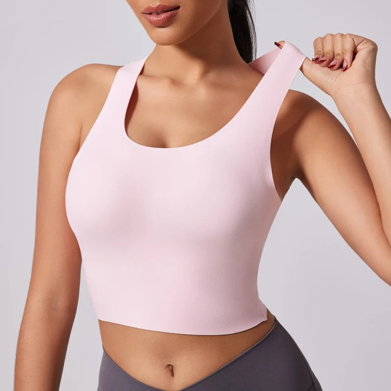 Women's Sports Vest Wide Shoulder Straps Yoga Bra Fixed Chest Cushion Shock-Absorbing Comfort Beautiful Back Fitness