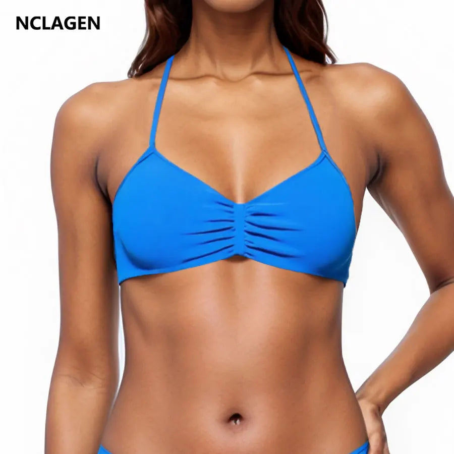 NCLAGEN Strappy Bra Gym Top Women High Support Thin Strap Seamless Halter Sports Bras Scrunch Workout Yoga Underwear With Pads