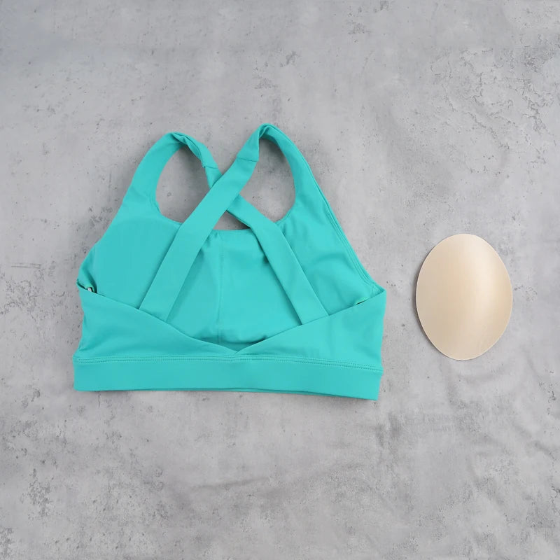 QINACTIVE Wide shoulder strap cross back sports bra, tight yoga vest, shock-absorbing Pilates running outdoor bra