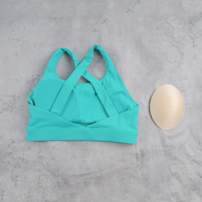 QINACTIVE Wide shoulder strap cross back sports bra, tight yoga vest, shock-absorbing Pilates running outdoor bra